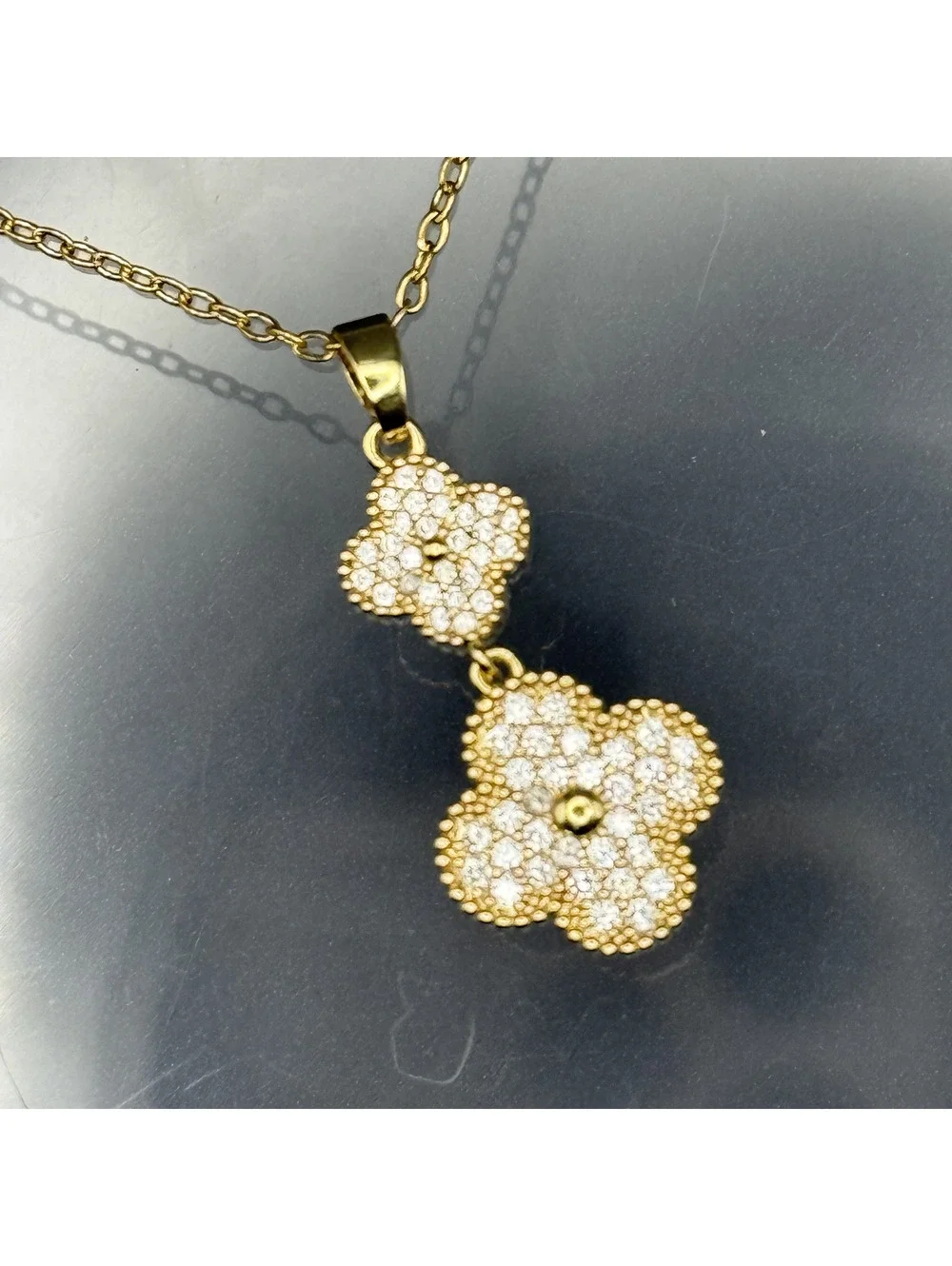 candy+clover double gold clover pave crystal pendant with free chain